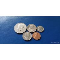 Сборка 50,25,10,5 и 1 центы 1973 год  США (Состояние на фото,редкий год)
