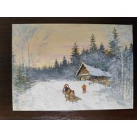Открытка Коровин Русская деревня под снегом