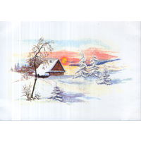 Чистая открытка Чехия "Зимний пейзаж" худ. Кашпар