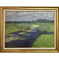 Кравцов В.П "Пейзаж с речкою", 1968г. Холст, масло. Размер 51х69 см.