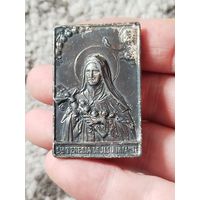 Редкая католическая иконка Терезия Мария,19 нас 20 века,белый металл.с рубля