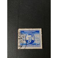 ГДР 1952 Марка "Государственный визит Президента Чехословакии Клемента Готвальда" (гашение без клея с наклейкой) Mi.302 каталог 2.50 евро