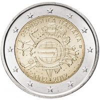 2 евро 2012 Италия 10 лет наличному евро UNC из ролла