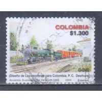 [1655] Колумбия 2004. Железная дорога.Поезда,локомотивы. Гашеная.марка.