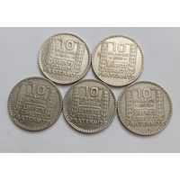 10 франков. 1930,1931,1932,1933,1934г. 680 пр.,Франция. Цена за лот.