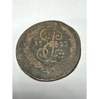 2 копейки 1763 год , перечекан