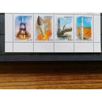 Россия, 2004, 50 ЛЕТ КОСМОДРОМУ БАЙКОНУР, Сцепка 4 марки полная серия **MNH
