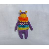 Яркий бегемотик в свитере Плюшевая вязаная мягкая игрушка амигуруми бегемот интерьер ручная работа handmade кукла