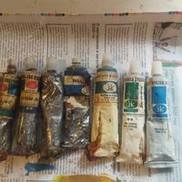 Масляная художественная краска завод  Ленинград СССР  синяя голубая ФЦ, казеино-масляная кобальт синий, зеленая ФЦ