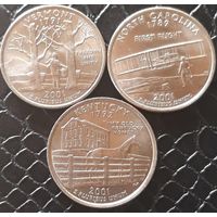 Квотер (25 центов) 2001все D. Кентукки. Вермонт. Северная Каролина AU Cостояние!