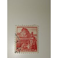 Марка Швейцария 1938 год Изображение озера Лугано, горы Сан-Сальваторе и церкви Кастаньола