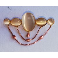 Брошь, винтаж, камни Кошачий глаз