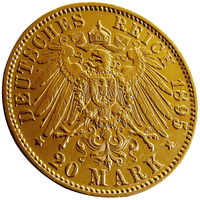 Бавария, 20 марок 1895 г. (D) - м.д. Мюнхен, сост. XF, золото 900/ 7,97 г, Отто I, KM# 920, тираж 501 095 шт. Доставка только при личной встрече, связь по телефону или мессенджеру.