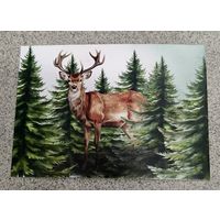 Открытка благородный олень, елки. Чистая