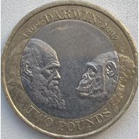 Великобритания 2 фунта 2009 г. 200 лет со дня рождения Чарльза Дарвина