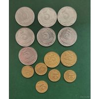 Лот 14 монет 5, 10, 25 копеек Украина. С 50 копеек, без мц
