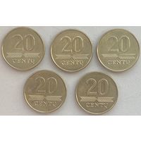 Литва 20 центов 2008 г. Цена за 1 шт.