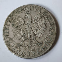 10 злотых, 1932 год. Ядвига. С клеймом под лапой. XF.