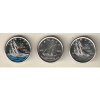 Канада набор 10 цент 2021 100 лет шхуна Bluenose 3 монеты