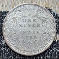 Британская Индия 1 рупия 1890 года. Королева Виктория. Серебро. Сторгуй за свою цену, предложи обмен!  Y