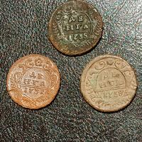 Монеты Деньга 1731, 1735, 1738, хороший рельеф.