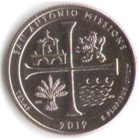25 центов 2019 г. Парк=49 Национальный исторический парк Миссии Сан-Антонио Техас Двор S _состояние UNC