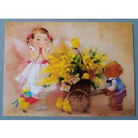 Мимоза. К 8 Марта. Девочка. Бабок Екатерина. Авторская открытка, глянец. АСARDS.BY