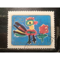 Югославия, 1974. Рисунки детей. Петух и цветок