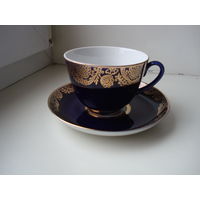 Чайная пара (чашка и блюдце) "Версаль" кобальт ЛФЗ СССР. Люкс