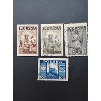 Польша 1946 Полная серия марок "Архитектурные памятники Польши" (гашение без клея, на двух есть наклейки) Mi.441А, 441В-443 каталог 1.00 евро