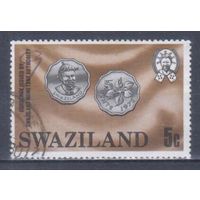 [1655] Свазиленд 1979. Нумизматика.Монеты на марках. Гашеная.марка.