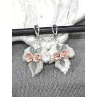 Винтажные серьги фарфор СССР, кооператив "Глечек", оригинальные элементы, современные швензы, в родной коробочке.