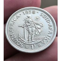 ЮЖНАЯ АФРИКА  1 ШИЛЛИНГ 1958 ГОД СЕРЕБРО