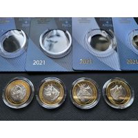 ТОРГ! Животный мир на гербах городов Беларуси! Первый выпуск! 2 рубля 2021! Зубр, Олень, Рысь, Волк! 2 х4 монеты! ВОЗМОЖЕН ОБМЕН!