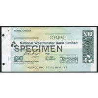 Дорожный чек Образец 10 фунтов стерлингов Банк Westminster Bank