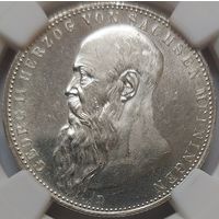 2 марки 1902 Саксен-Мейнинген MS-63 NGC.  Редкая курсовая монета.  Тираж 20.000 экз.