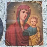 Старинная икона двухсторонняя. Холст.