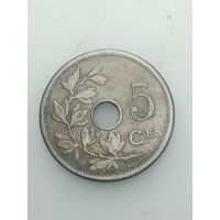 Бельгия 5 сантимов 1905 года . Надпись на Французском языке  , BELGIQUE .