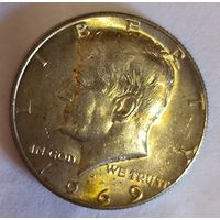 Американский серебряный халф 1969 года в штемпельном блеске