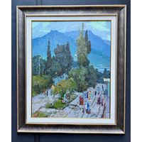 Маслеников П.В "В Крыму", 1982г. Картон, масло. Размер с рамой 54х63,5 см.