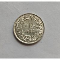 1/2 франка. 1952 г 835пр.,Швейцария.