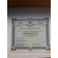 Сертификат на владение именными акциями