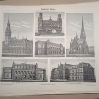 Hamburger Bauten. Энциклопедическая гравюра конец 19в. Германия. 31х24см.