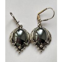 Крупные серьги с камнем. 70-е годы. Мельхиор