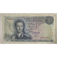 Банкнота Люксембург 20 франков 1966 Великий герцог Жан. Плотина реки Мозель.