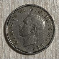 Монета 1 шиллинг 1950 год. Великобритания. Английский шиллинг - лев, стоящий на короне. Король Георг VI.