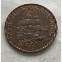 ЮАР 1 пенни 1938 Георг VI - нечастый год