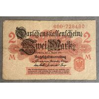 Банкнота 2 марки 1914 год. Германская империя. С рубля без МЦ.