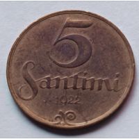 Латвия. 5 сантимов 1922 года.