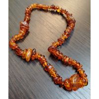 Винтажные бусы из натурального янтаря разного размера  на нитке с закруткой из янтаря 22 см